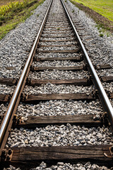 an old railway line still using oak wooden sleepers, still in use