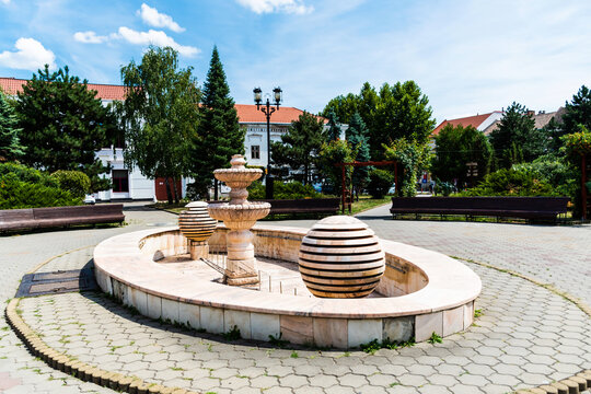 Artesian fountain in the city hall park, Sebes, Alba county, Romania.