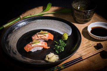 Nigiri Salmon sushi roasted
