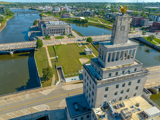 Aerial View of Cedar Rapids Downtown Skyline