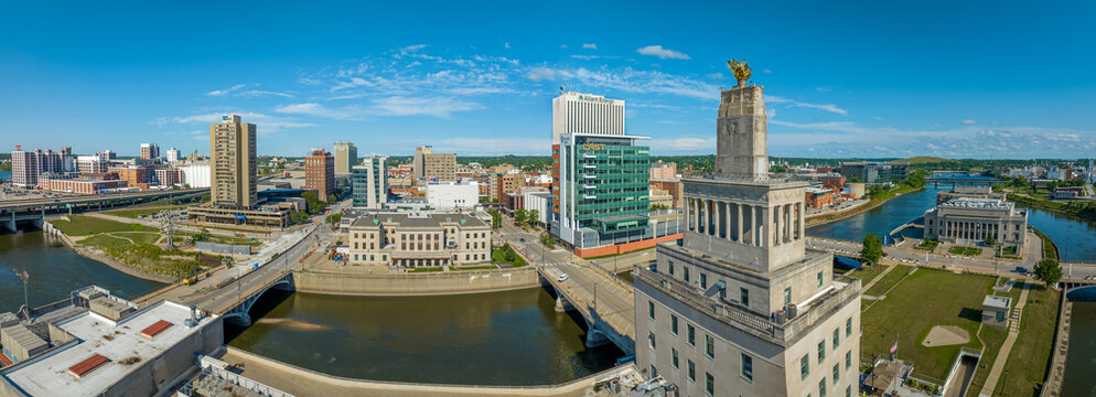 Aerial View Of Cedar Rapids Downtown Skyline