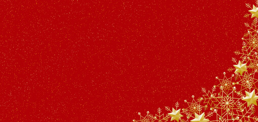 雪の結晶　フレーム　ゴールド　背景　赤　ダスト（金色）