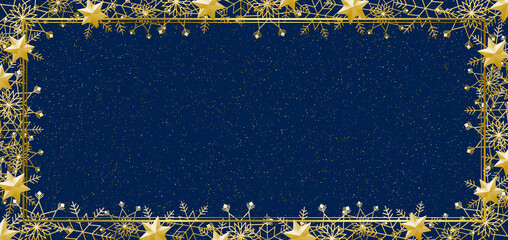 雪の結晶　フレーム　ゴールド　背景　青　ダスト（金色）
