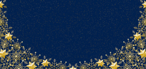 雪の結晶　フレーム　ゴールド　背景　青　ダスト（金色）