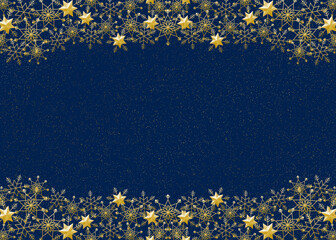 雪の結晶　フレーム　ゴールド　背景　青　ダスト（金色）