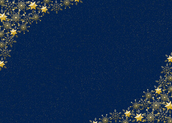 雪の結晶　フレーム　ゴールド　背景　青　ダスト（金色）