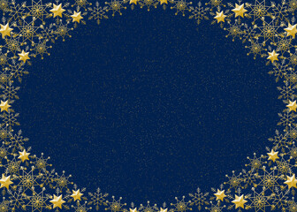 雪の結晶　フレーム　ゴールド　背景　青　ダスト（金色）