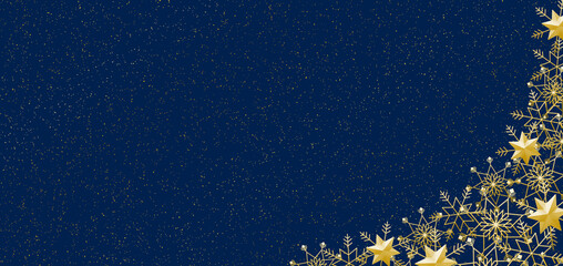 雪の結晶　フレーム　ゴールド　背景　青　ダスト（金色）