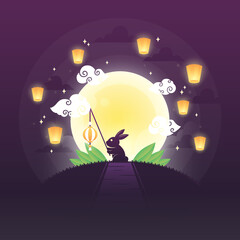 cute rabbit in happy chuseok festival illustration