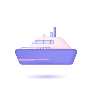 3d transportation boat car icon. 3d render vector illustration of transport. Modern trendy design. Simple icon for web and app.