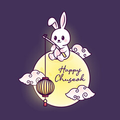 cute rabbit in happy chuseok festival illustration