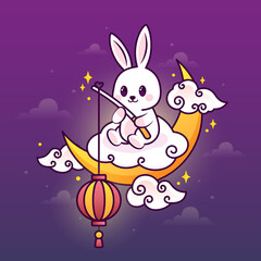 cute rabbit in happy chuseok festival illustration