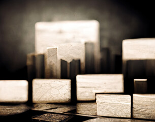 brick texture cubes on wooden background