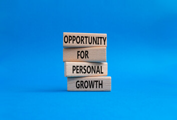 Opportunity for personal growth symbol. Concept words Opportunity for personal growth on wooden blocks. Beautiful blue background. Business and Opportunity for personal growth concept. Copy space.