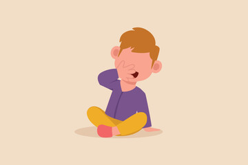 Little boy feel sleepy and want to sleep. Before sleep activity concept. Colored flat graphic vector illustration isolated.