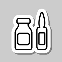 Ampoule simple icon vector. Flat design. Sticker with shadow on gray background