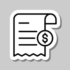 Bill and dollar simple icon vector. Flat design. Sticker with shadow on gray background