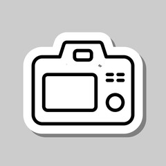 Camera simple icon vector. Flat design. Sticker with shadow on gray background.ai