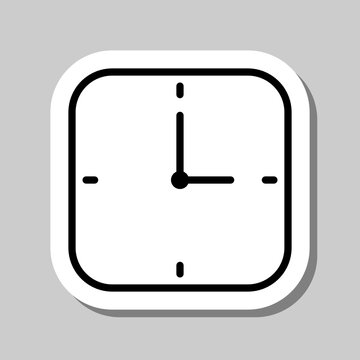 Square clock simple icon vector. Flat design. Sticker with shadow on gray background.ai