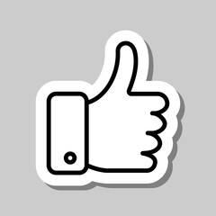 Thumb up simple icon vector. Flat design. Sticker with shadow on gray background