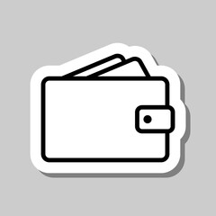 Wallet simple icon vector. Flat design. Sticker with shadow on gray background