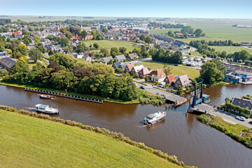 Aerial from the traditional town Akkrum in Friesland the Netherlands