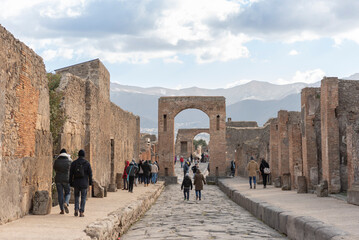 Ruins of the ancient city of Pompeii, ancient Roman city covered by the eruption of the volcano...