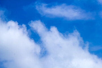 Obraz premium Summer blue sky clouds on light gradient white background. Cloudy sunny beauty in calm sunshine bright winter air background. 