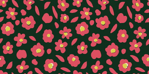 Floral illustration background. Seamless pattern.Vector. 花のイラストパターン