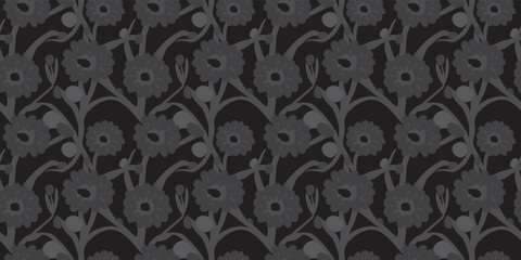 Floral illustration background. Seamless pattern.Vector. 花のイラストパターン