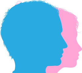 Couple faces silhouettes