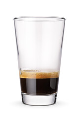 Tall glass of espresso coffee isolated on white.