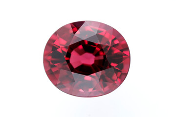 Isolated on white oval shape red gemstone garnet natural mined genuine setting for jewelry making....