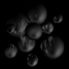 Abstract 3d metal steel ball, black and gray gradient color isolated background.