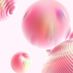 Abstract 3d object metal balls pink orange gradient colors background.