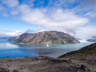 Breathtaking lansdcapes at the edge of the plateau near Igaliku, Southern Greenland. A vigorous with outstanding views of the Qooroq Ice Fjord