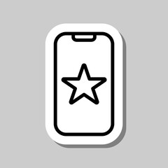Mobile phone with star, app rate simple icon vector. Flat design. Sticker with shadow on gray background.ai