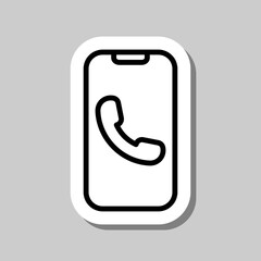 Phone notification with call simple icon vector. Flat design. Sticker with shadow on gray background.ai