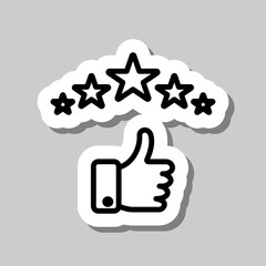 Rate of service, five star simple icon vector. Flat design. Sticker with shadow on gray background