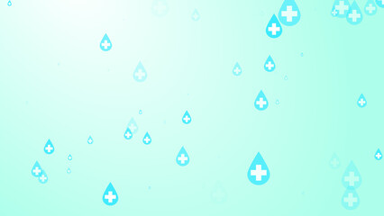 Medical health cross white on blue sanitizer drop pattern background. Abstract healthcare clean and Hygiene concept.