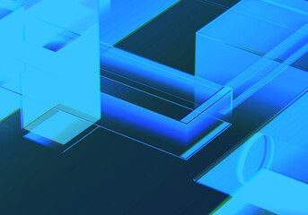 Abstract blue circuit board 3d rendering technology background.