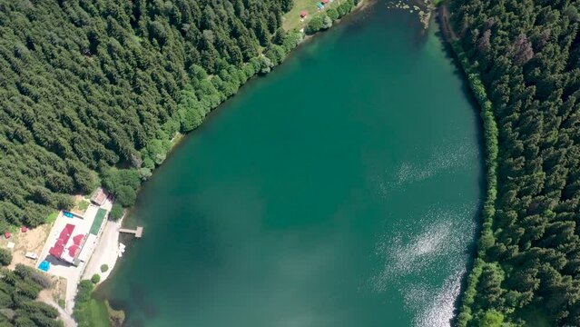 Savsat Karagol lake is a large trout lake in the forest in Artvin
