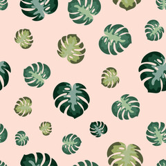 A seamless pattern with tropical palm leaves