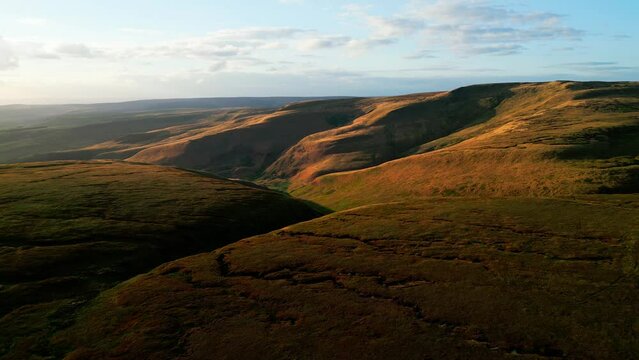 Sunset over Snake Pass in the Peak District National Park - drone photography