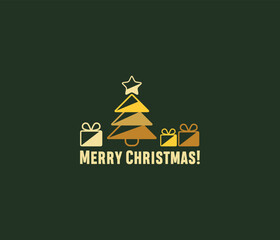 Merry Christmas Card Tree and Presents Simple Design