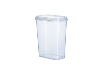 Transparent oval container with transparent lid - 1360 ml, plastic containers on white background , food plastic box isolated on white, product packaging for foodstuff or paints, adhesives, primers