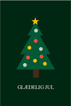 Julekort med juletr&aelig;, Gl&aelig;delig jul / Merry christmas greeting cards with christmas tree. Modern and simple Xmas winter holiday card template.