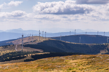 The wind mill park at the Pretul mountain range in Austria on a beautiful autumn day