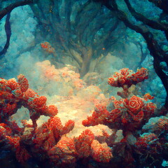 Fototapeta na wymiar Digital floral water Color textured 3D Illustration stylized background