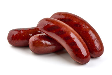 Traditional grilled german sausages, isolated on white background.